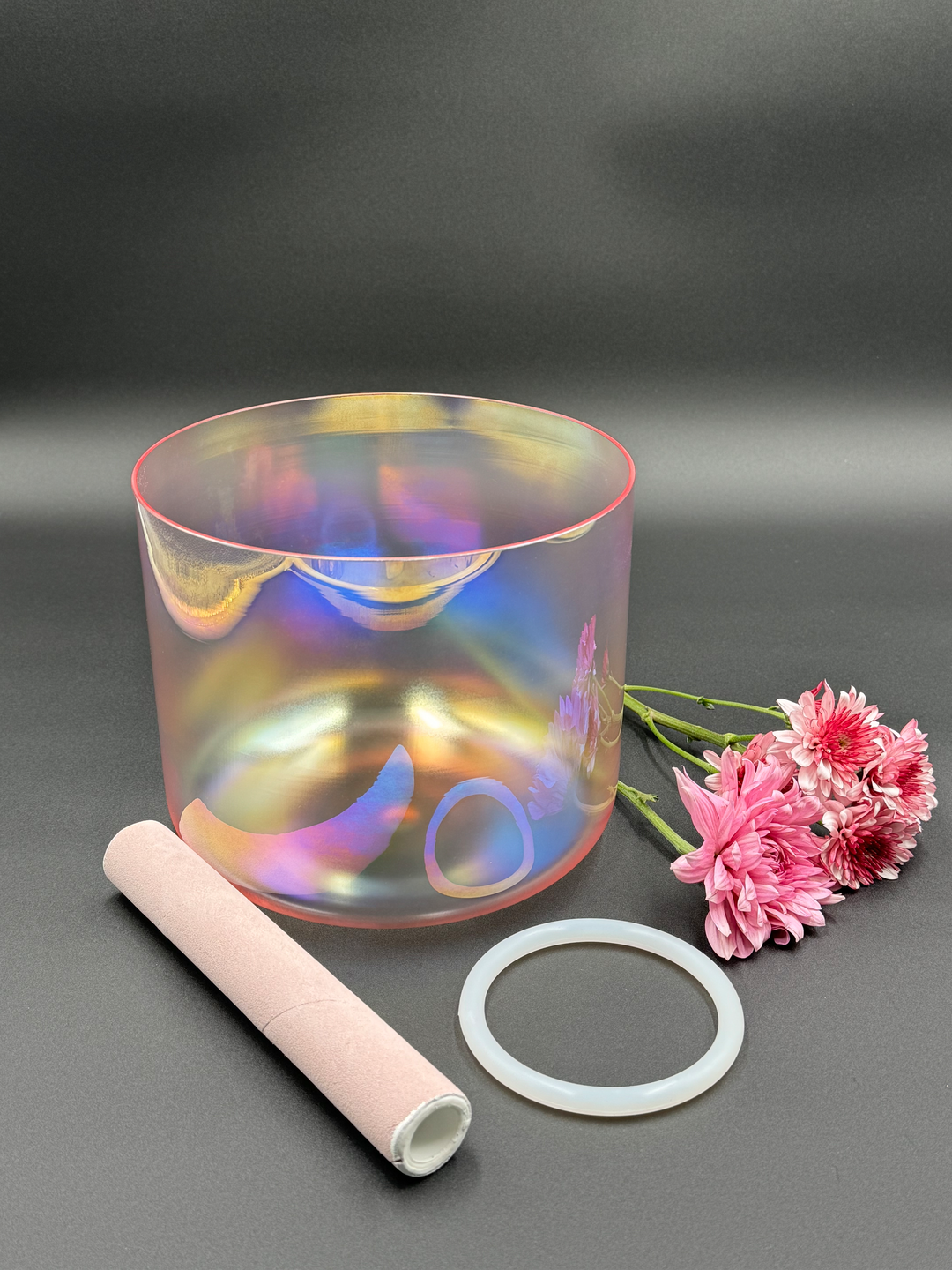 7.5 Inch Pink Clear Cosmic Quartz Crystal Singing Bowl (G Note) + FREE Bag and Mallet