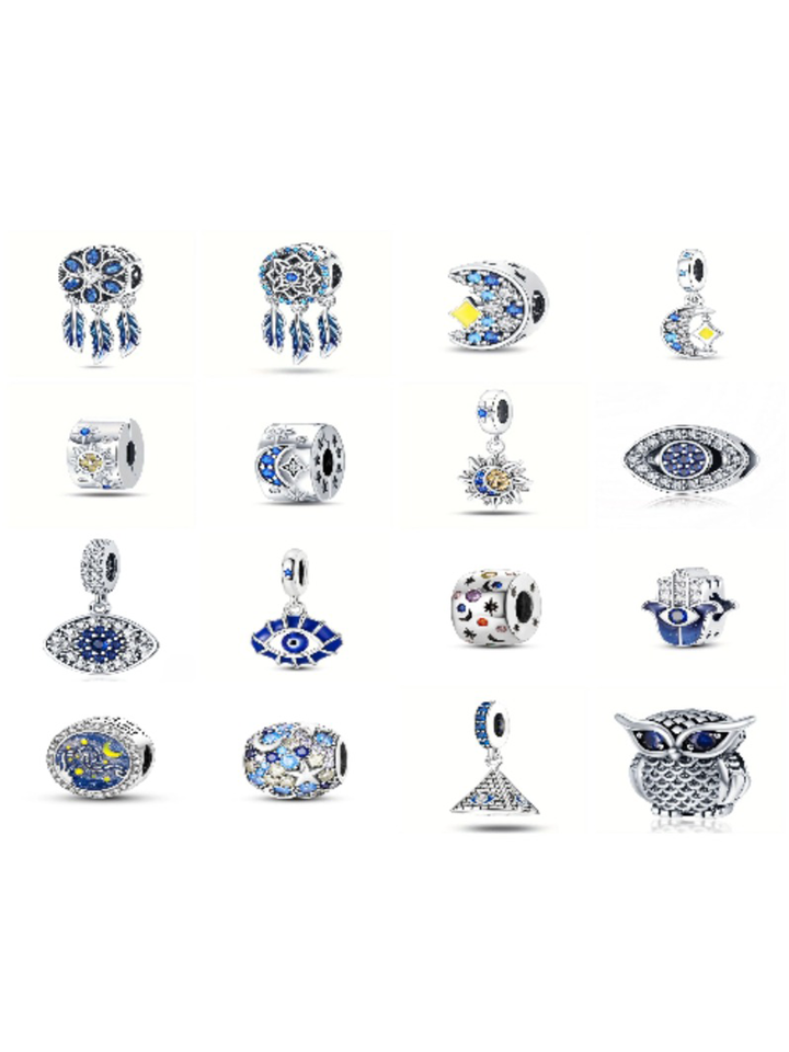 Silver-Plated White & Blue Zircon Charms Collection (SP)