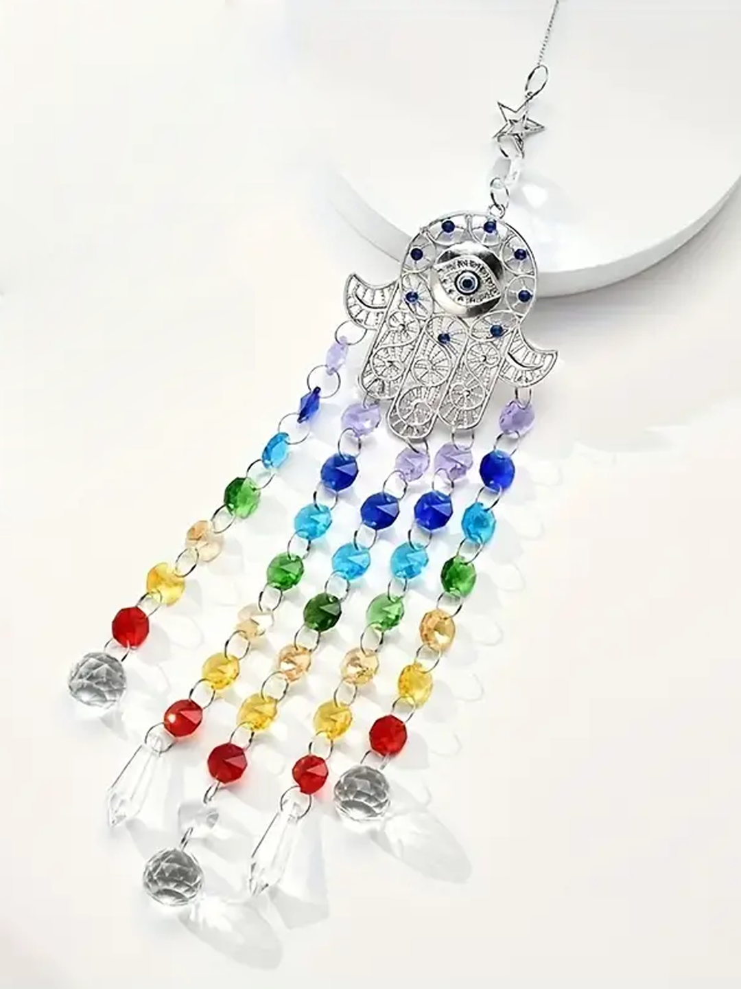 Serenity Prism - Blue Hamsa Hand Crystal Sun Catcher