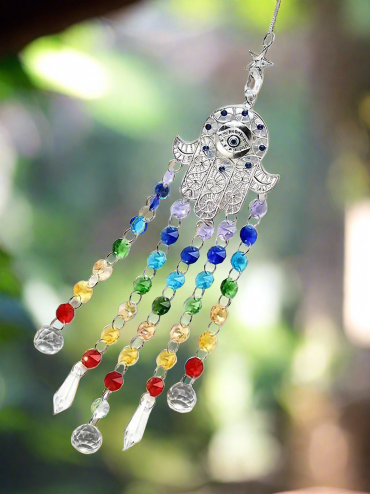 Serenity Prism - Blue Hamsa Hand Crystal Sun Catcher