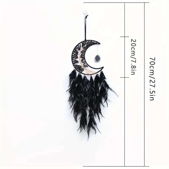 Black Obsidian and Agate Moon Dream Catcher