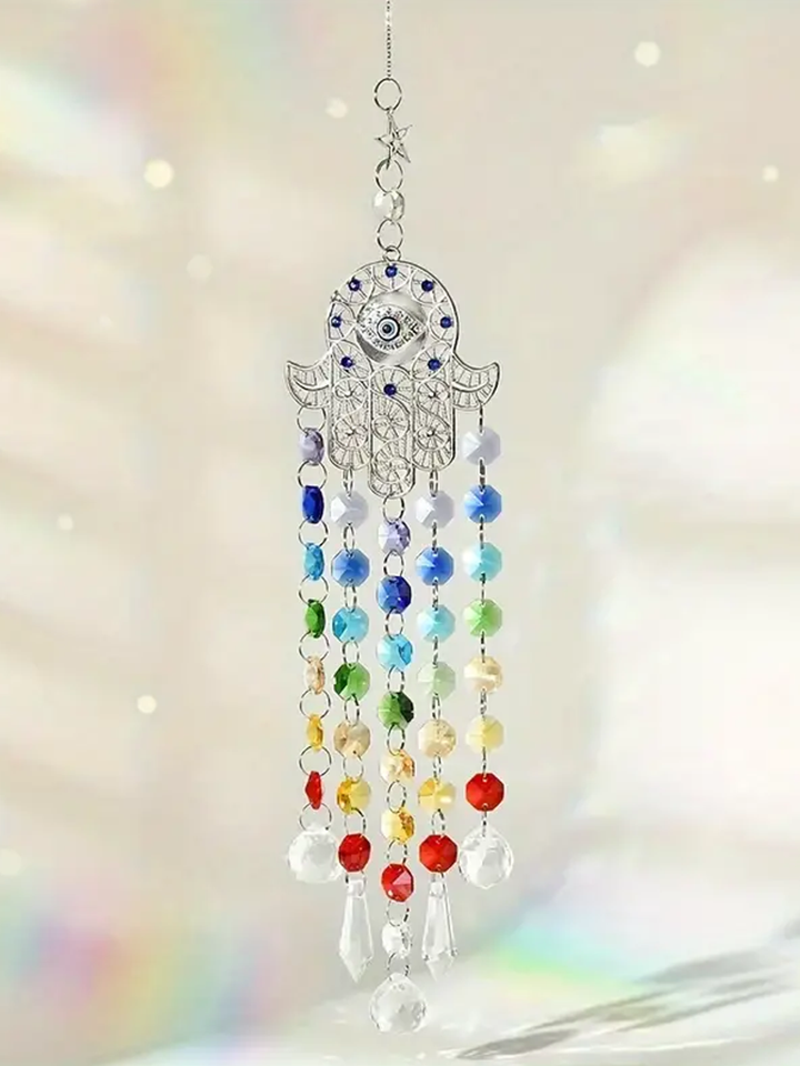 Serenity Prism - Blue Hamsa Hand Crystal Sun Catcher