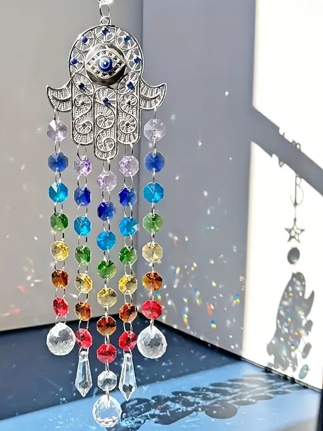 Serenity Prism - Blue Hamsa Hand Crystal Sun Catcher