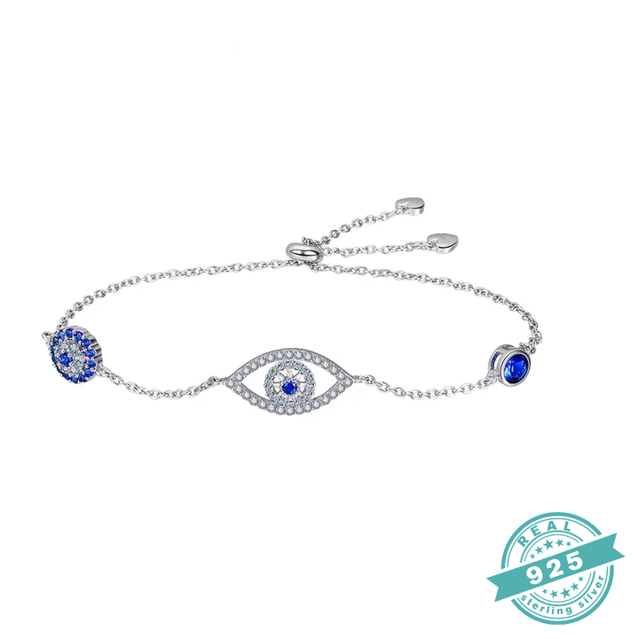 Mystic Gaze - 925 Sterling Silver Adjustable Bracelet with Evil Eye Accents (SS)