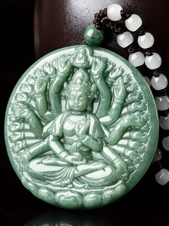 Divine Guardian Green Tara Jade Pendant Necklace