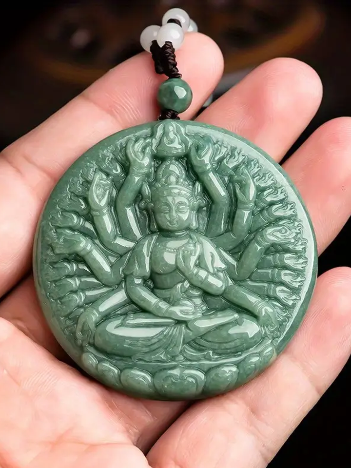 Divine Guardian Green Tara Jade Pendant Necklace