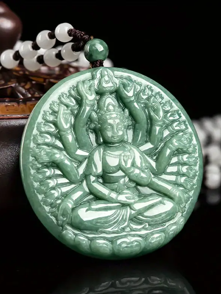 Divine Guardian Green Tara Jade Pendant Necklace