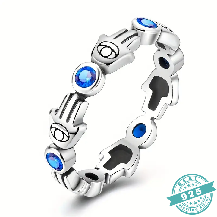 Hamsa Hand and Evil Eye Sterling Silver Women's Ring (SS)