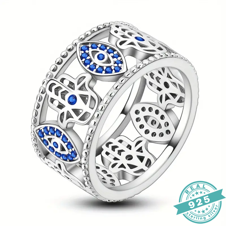 Hamsa Harmony Sterling Silver Women's wide Band Ring (SS)