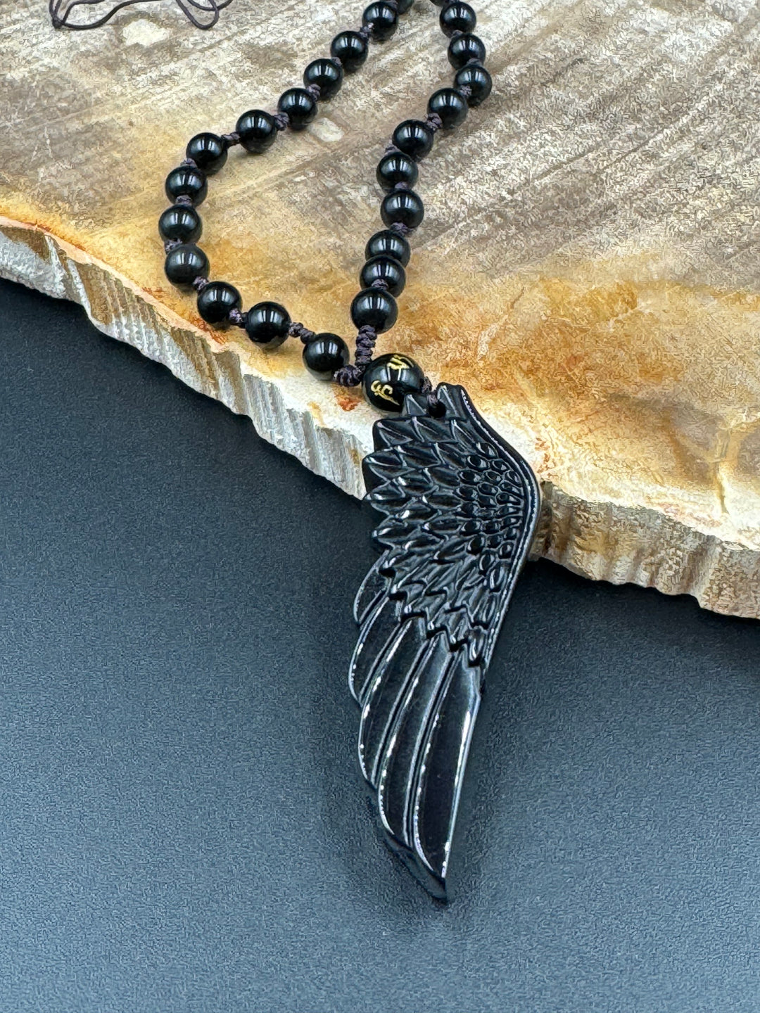 Black Obsidian Angel Wing Necklace