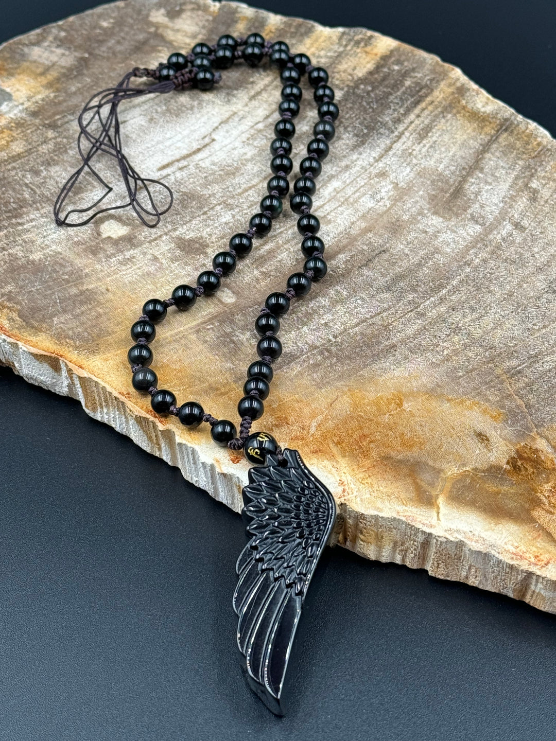 Black Obsidian Angel Wing Necklace