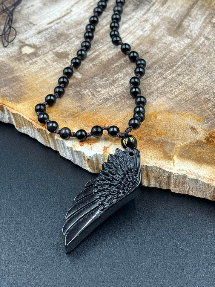 Black Obsidian Angel Wing Necklace