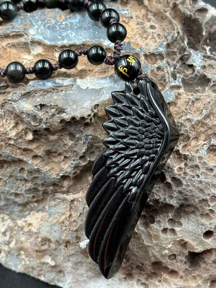 Black Obsidian Angel Wing Necklace