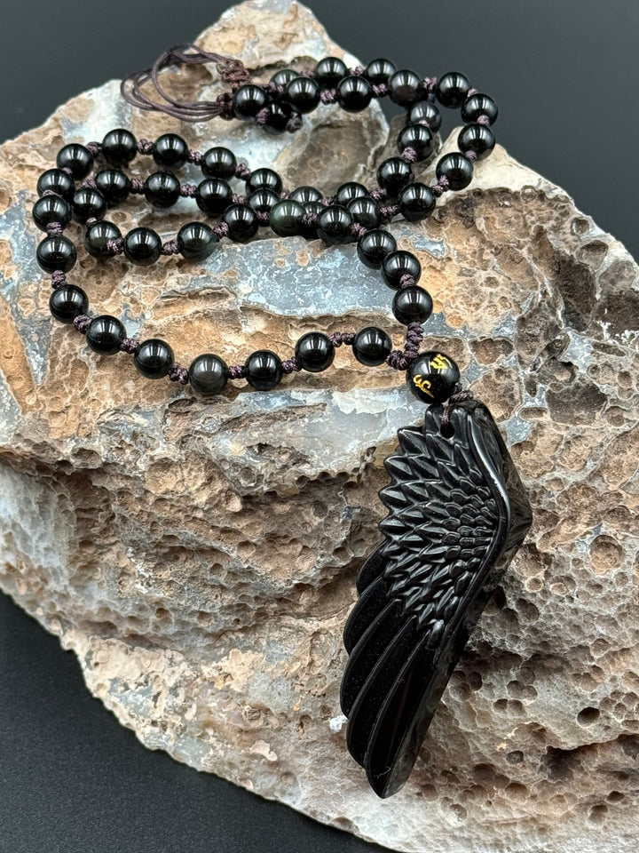 Black Obsidian Angel Wing Necklace