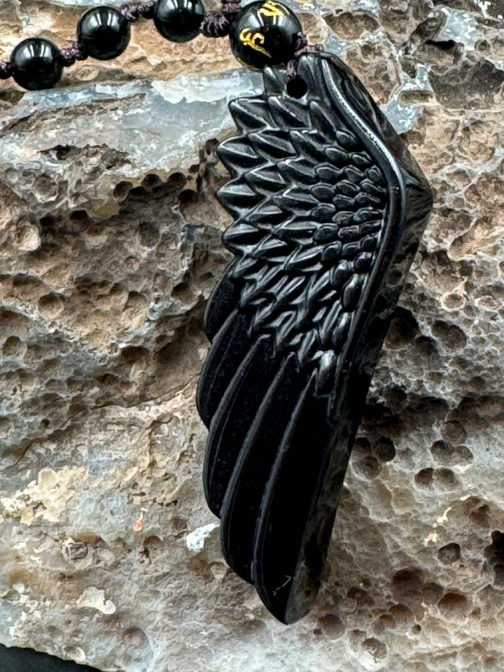 Black Obsidian Angel Wing Necklace