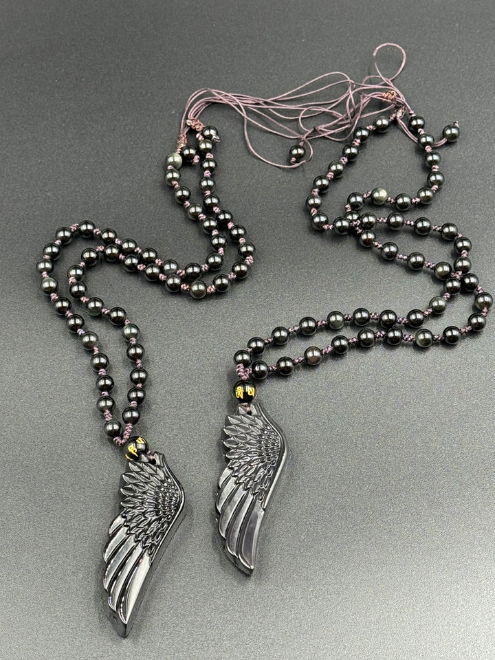 Black Obsidian Angel Wing Necklace