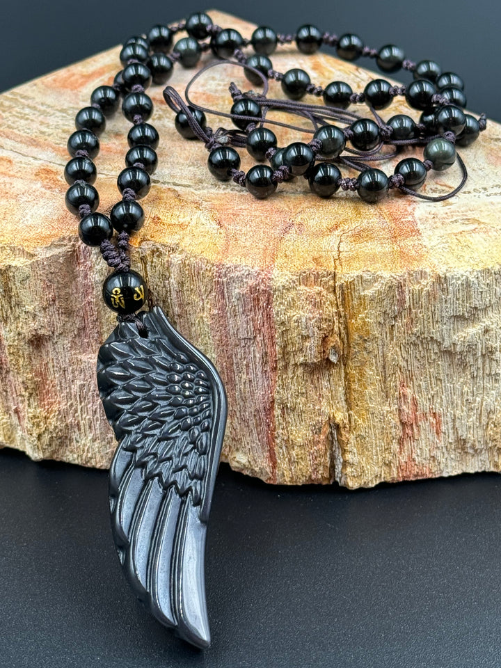 Black Obsidian Angel Wing Necklace