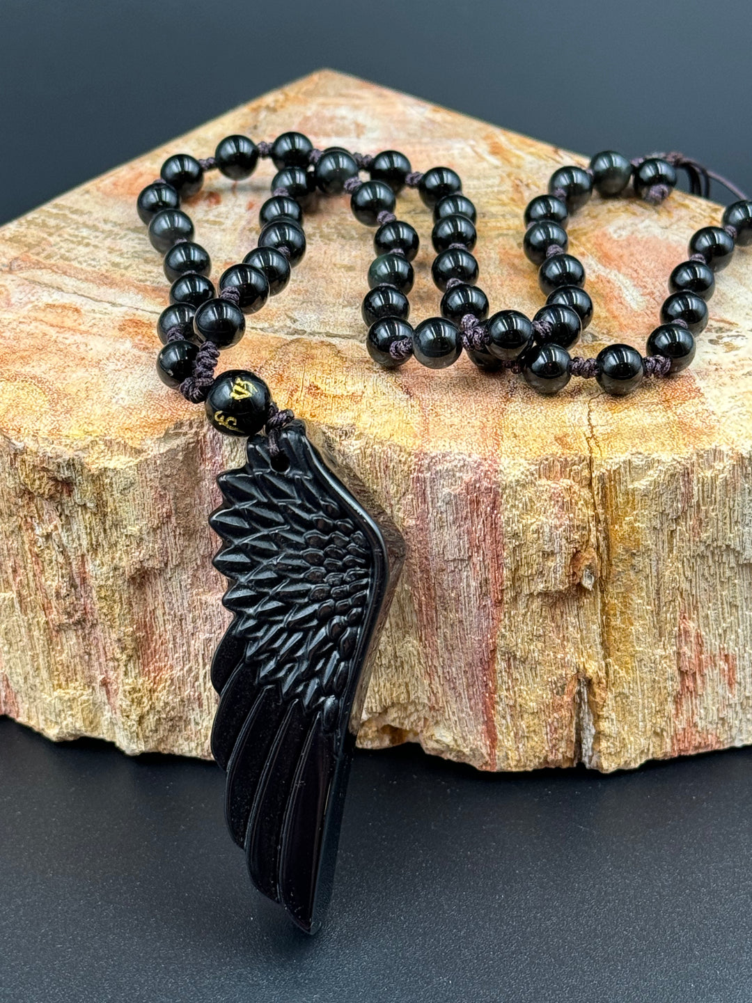 Black Obsidian Angel Wing Necklace