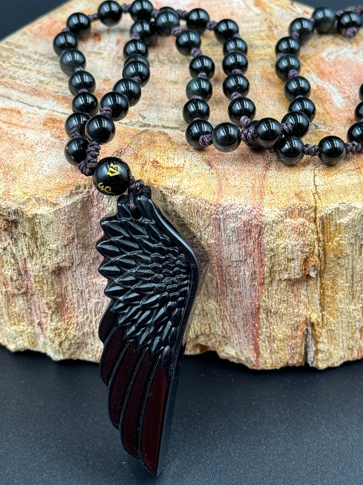 Black Obsidian Angel Wing Necklace