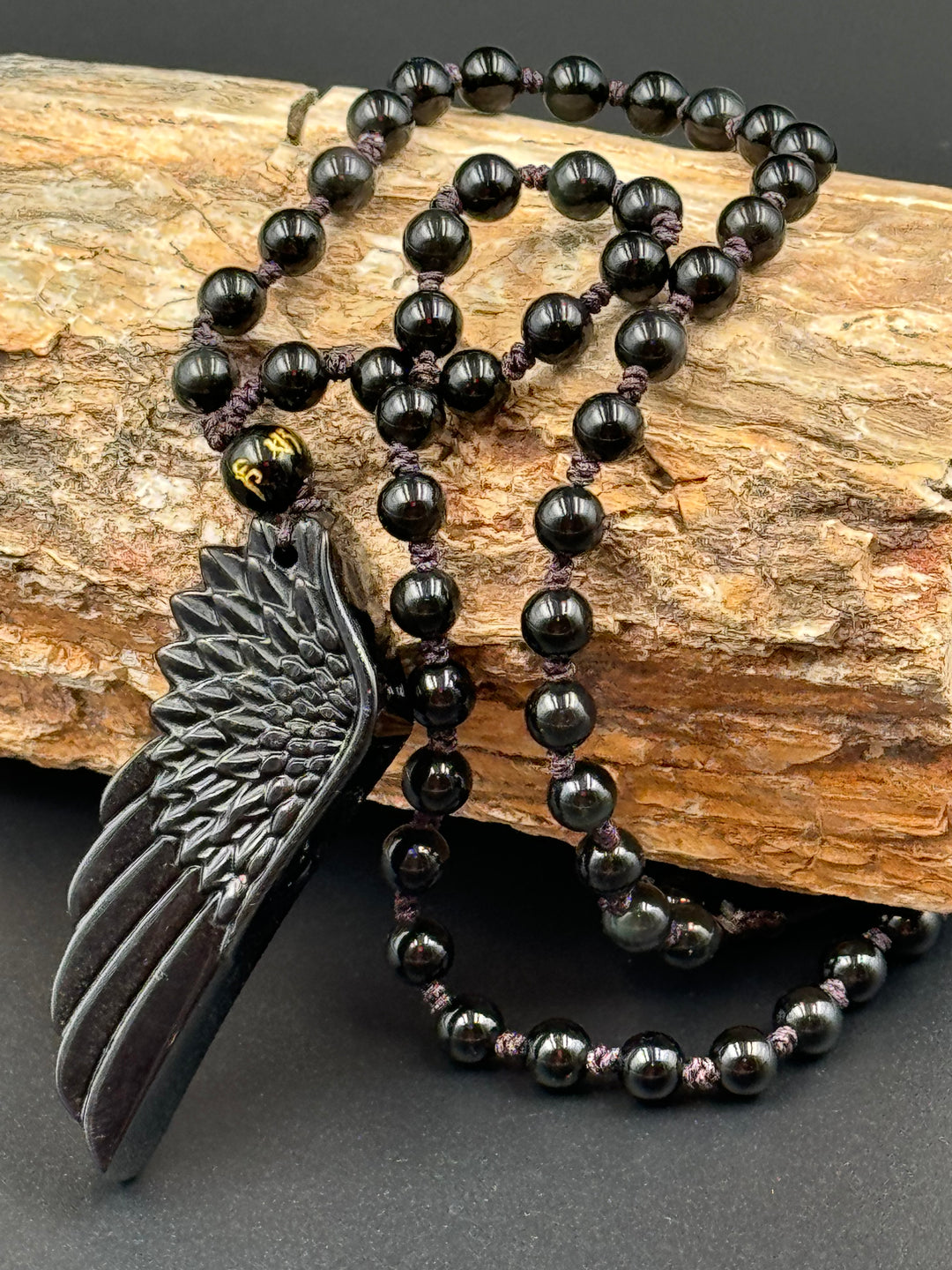 Black Obsidian Angel Wing Necklace