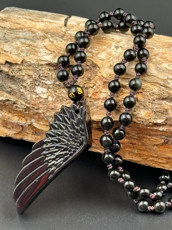 Black Obsidian Angel Wing Necklace