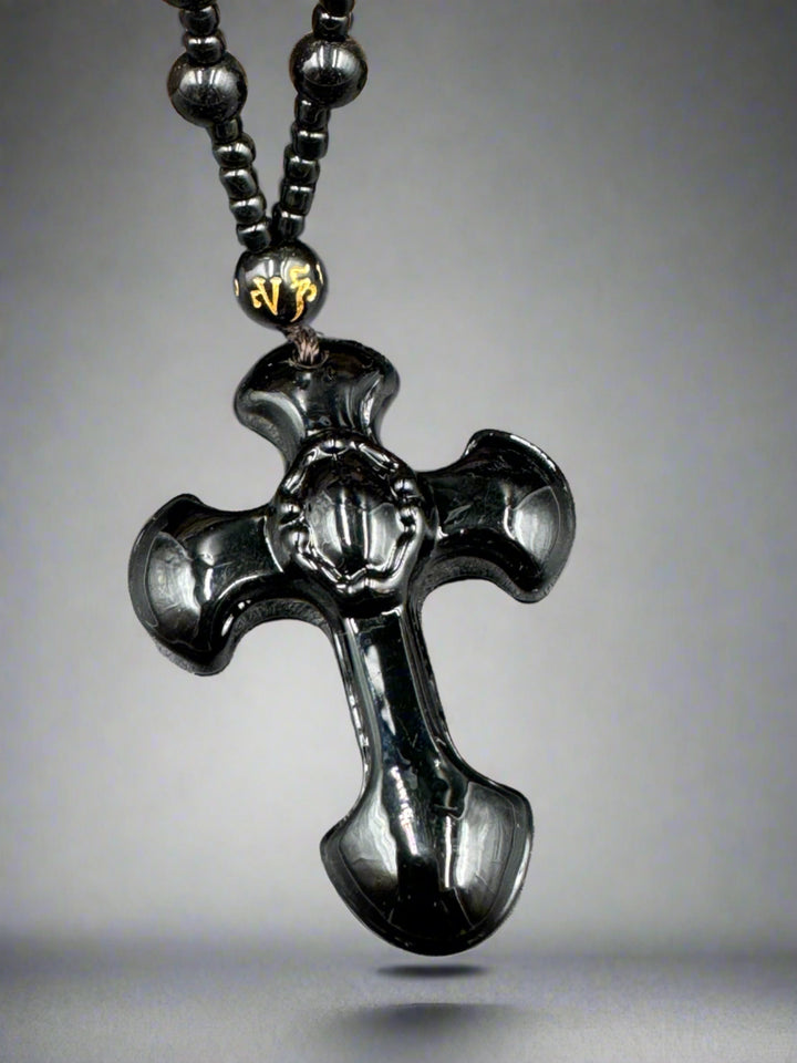 Faith and Strength - Black Obsidian Cross Necklace