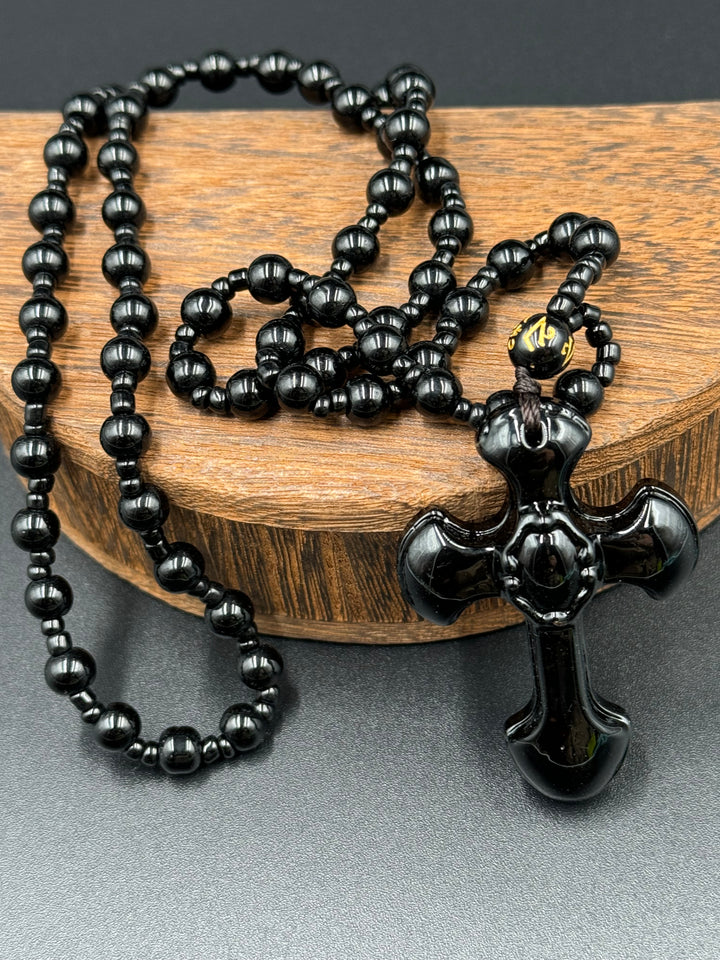 Faith and Strength - Black Obsidian Cross Necklace