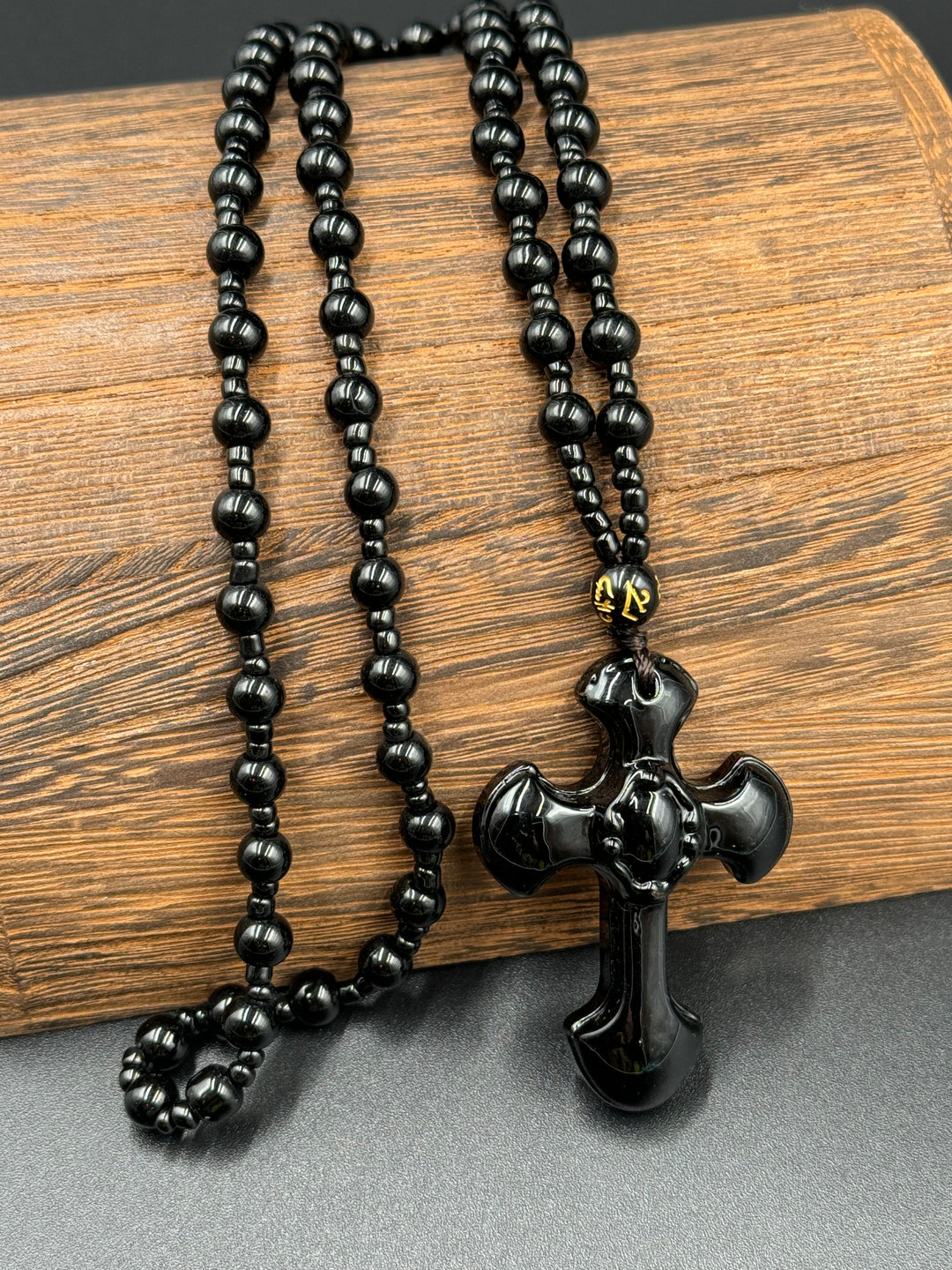 Faith and Strength - Black Obsidian Cross Necklace