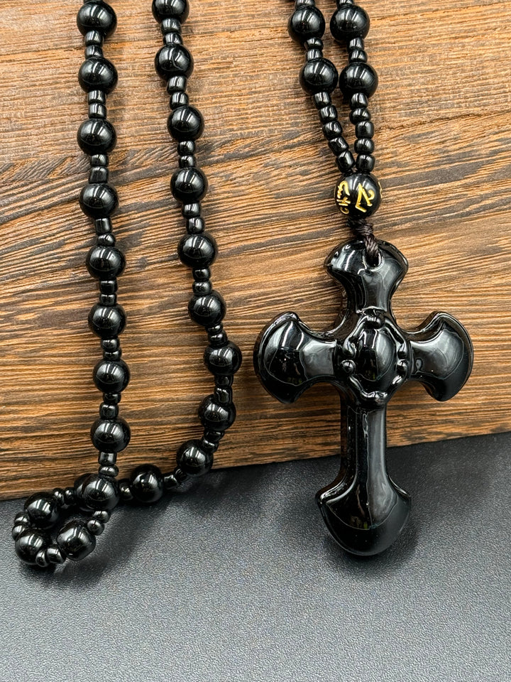 Faith and Strength - Black Obsidian Cross Necklace