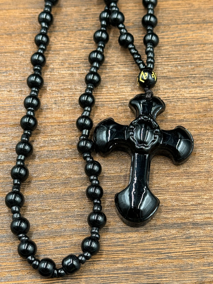 Faith and Strength - Black Obsidian Cross Necklace