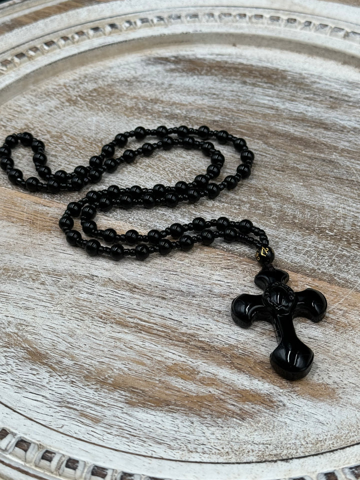 Faith and Strength - Black Obsidian Cross Necklace