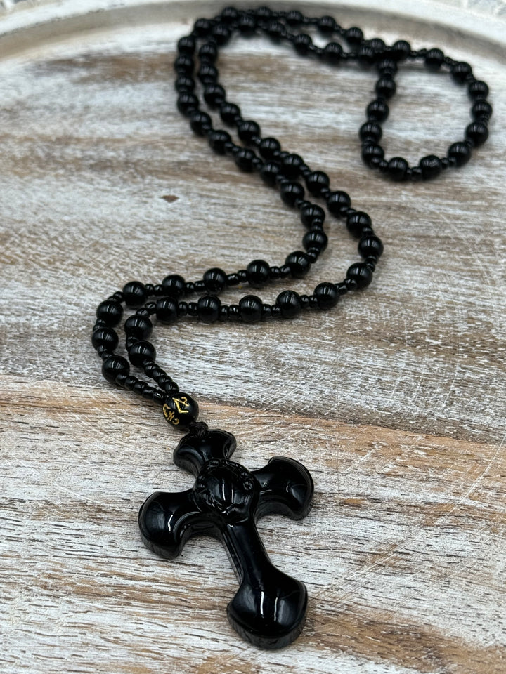 Faith and Strength - Black Obsidian Cross Necklace