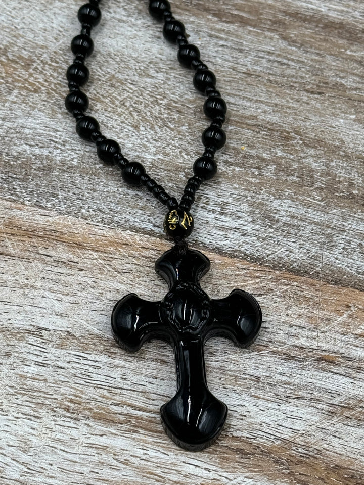 Faith and Strength - Black Obsidian Cross Necklace