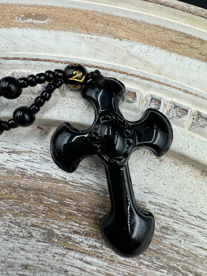 Faith and Strength - Black Obsidian Cross Necklace