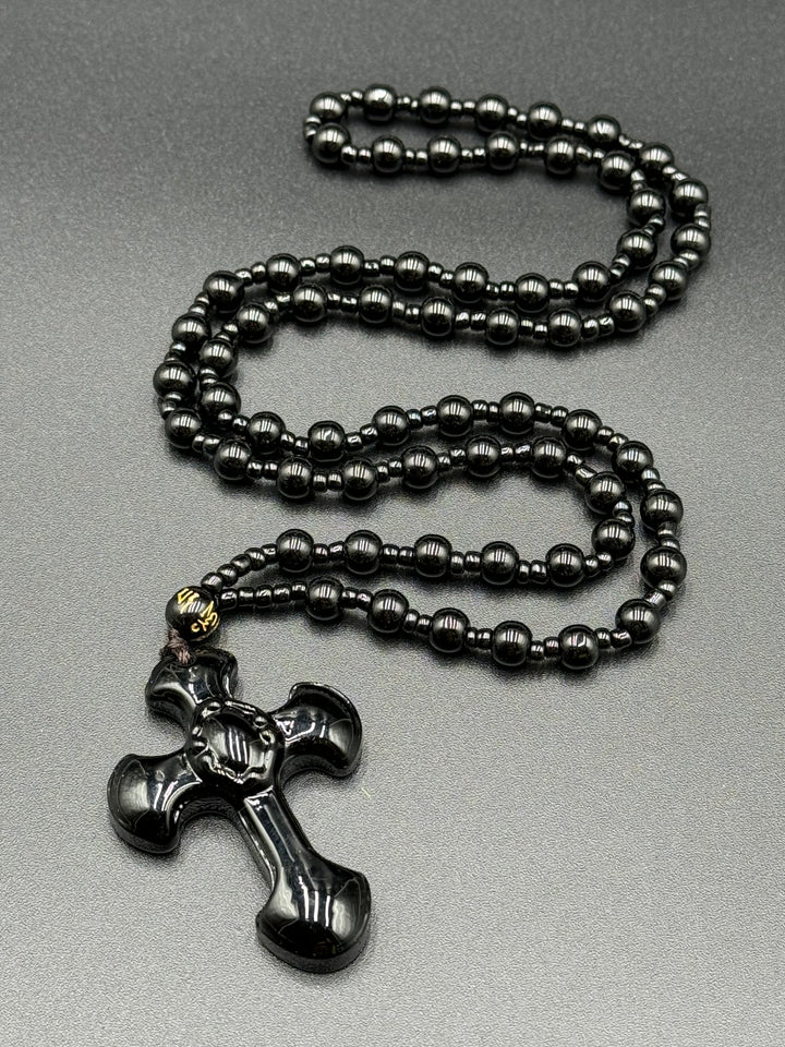 Faith and Strength - Black Obsidian Cross Necklace