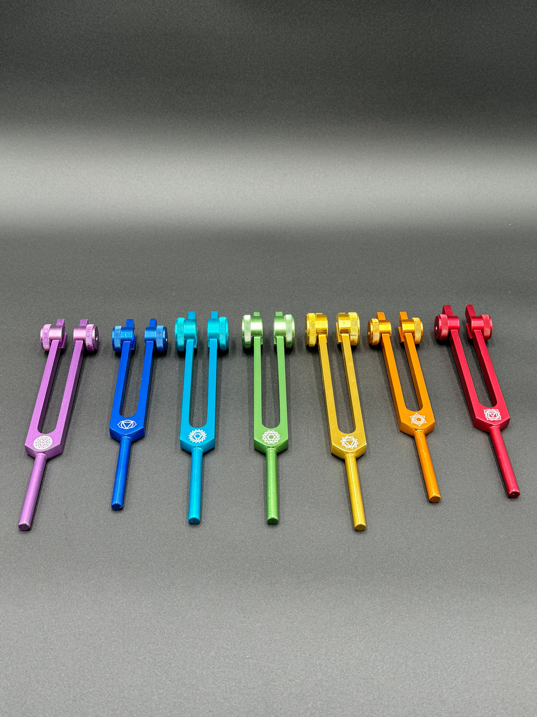 7 Chakra Aluminum Tuning Forks Set with Wooden Mallets and Chakra Bags