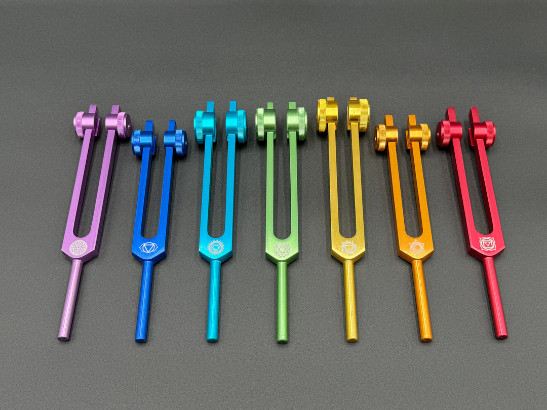 7 Chakra Aluminum Tuning Forks Set with Wooden Mallets and Chakra Bags