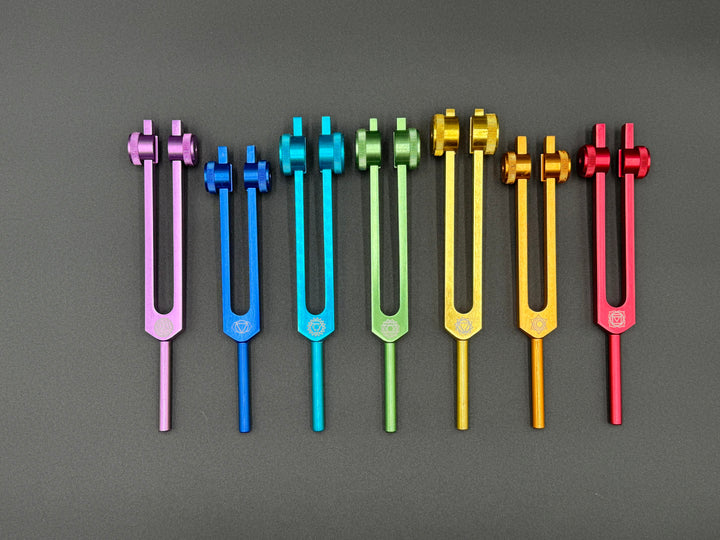 7 Chakra Aluminum Tuning Forks Set with Wooden Mallets and Chakra Bags