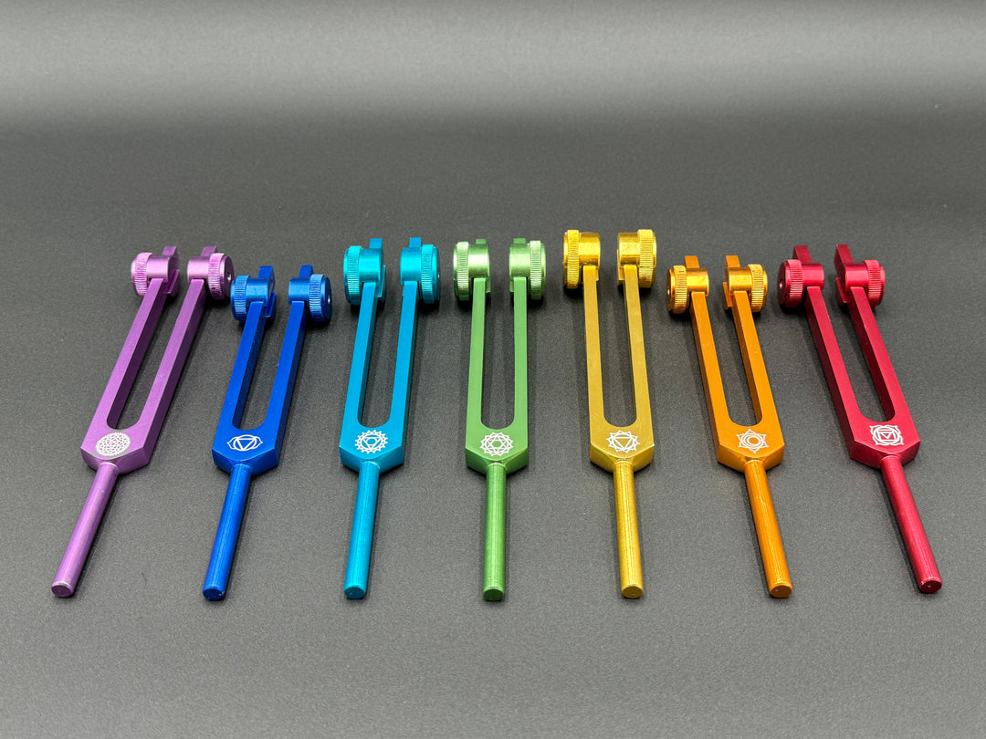 7 Chakra Aluminum Tuning Forks Set with Wooden Mallets and Chakra Bags