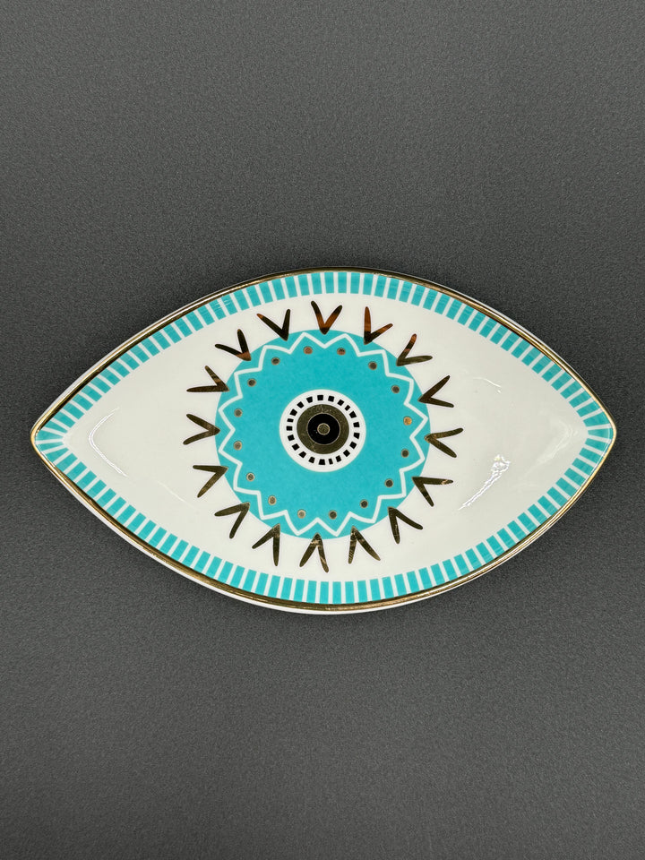 Harmonious Turquoise Eye Ceramic Jewelry Tray