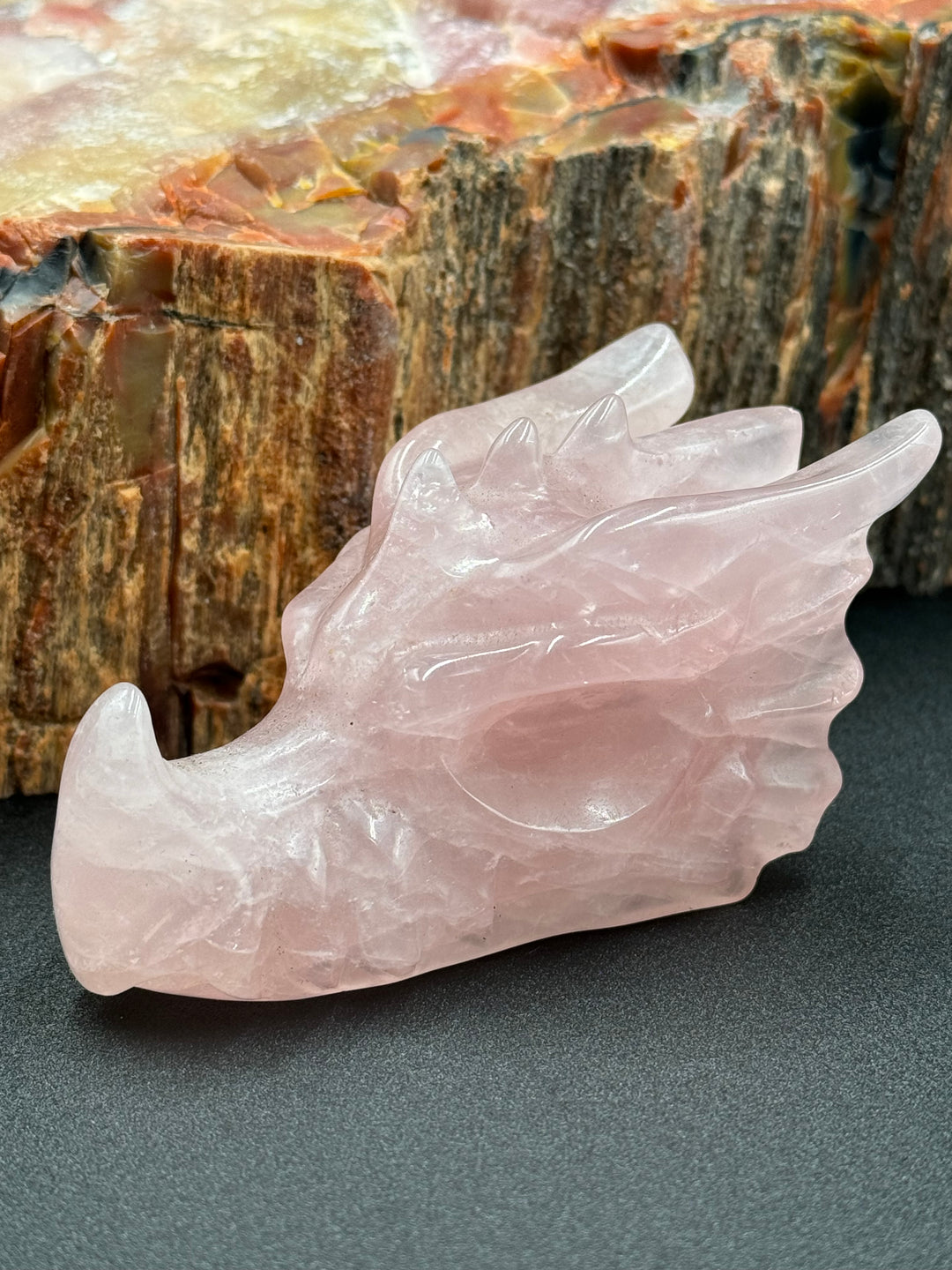 Rose Quartz Carved Dragon Head