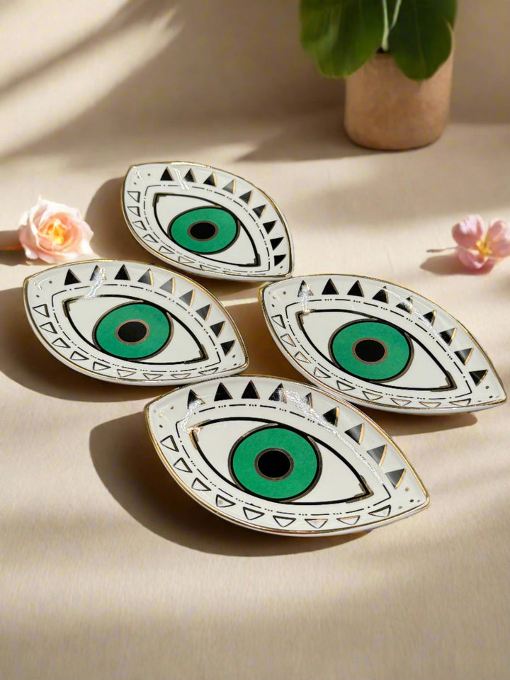 Emerald Eye Guardian Ceramic Jewelry Tray