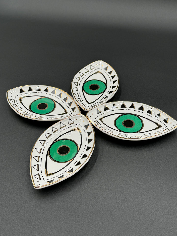 Emerald Eye Guardian Ceramic Jewelry Tray