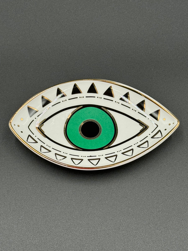 Emerald Eye Guardian Ceramic Jewelry Tray