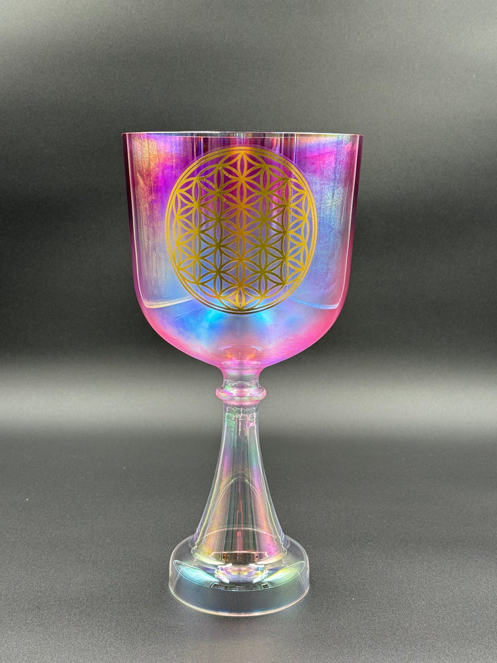 6" Fancy Pink Flower of Life 440 Hz Crystal Singing Chalice (F)