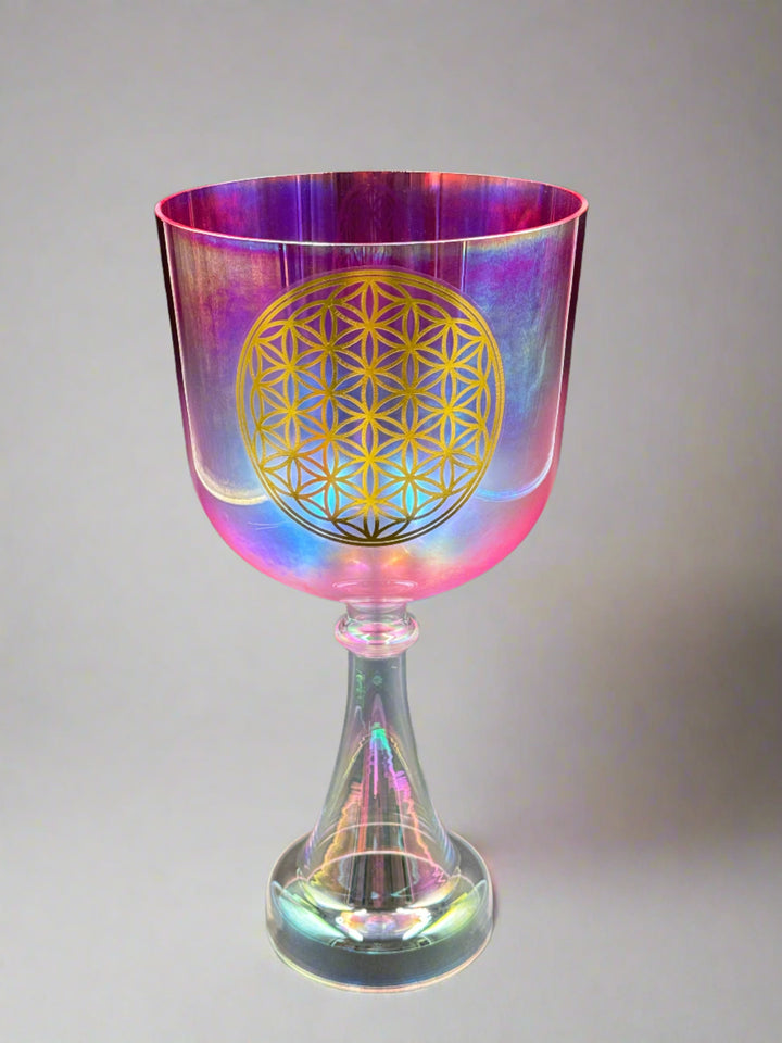 6" Fancy Pink Flower of Life 440 Hz Crystal Singing Chalice (F)