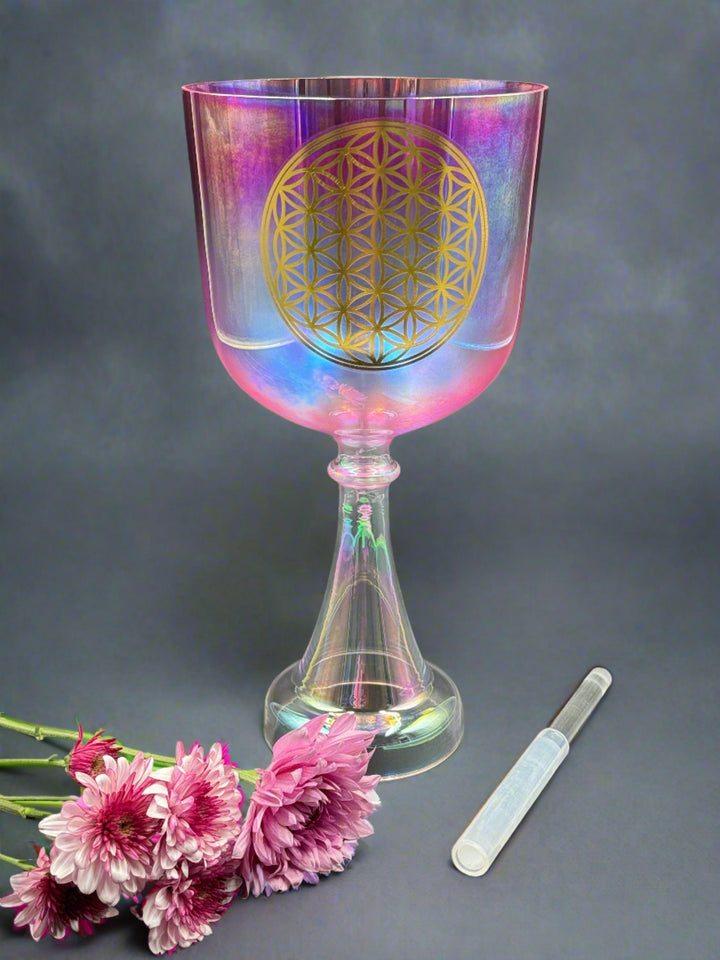 6" Fancy Pink Flower of Life 440 Hz Crystal Singing Chalice (F)