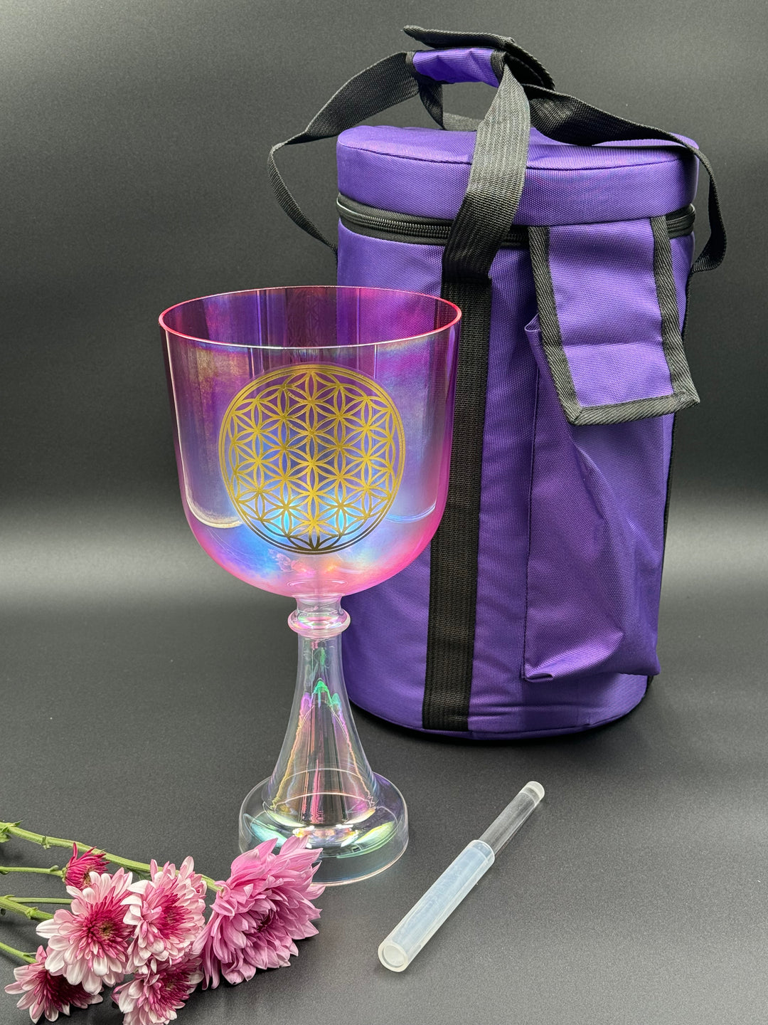 6" Fancy Pink Flower of Life 440 Hz Crystal Singing Chalice (F)