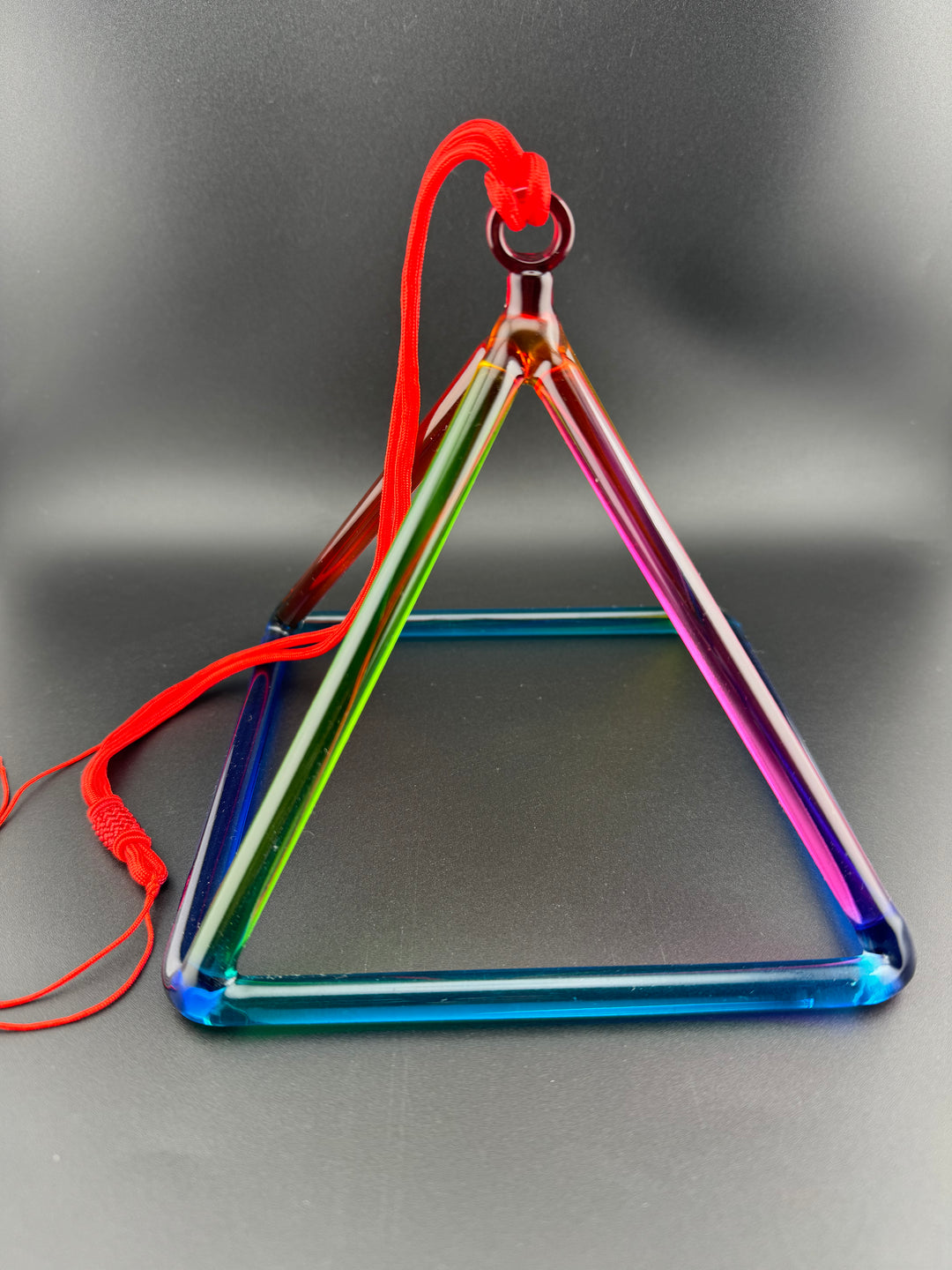 6" Rainbow Color Quartz Crystal Singing Pyramid With Carrier Bag & Mallet