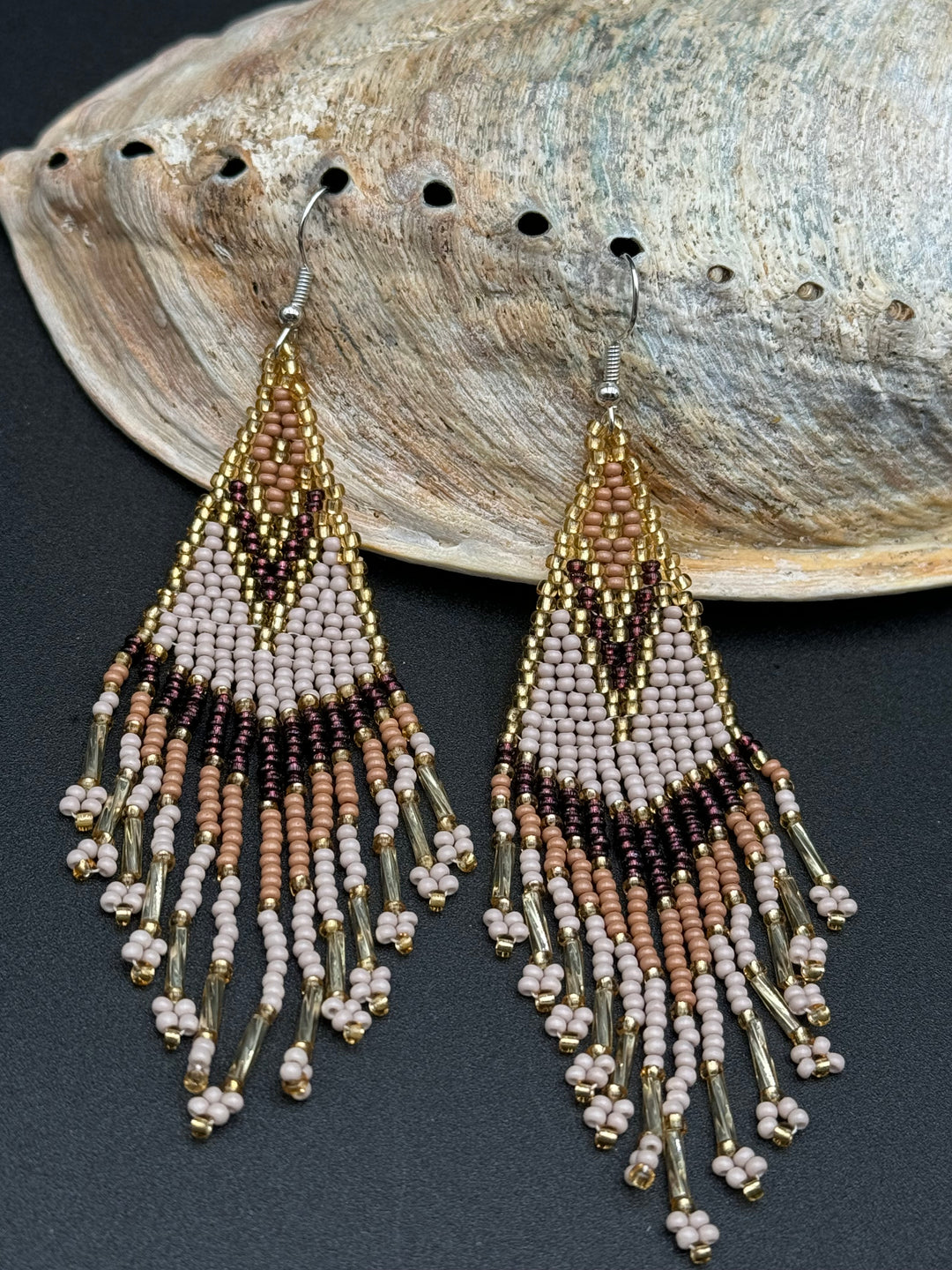 Handmade Bohemian Glass Beads Tassel Earrings - Brown